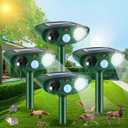4 Pack 2025 Solar Ultrasonic Animal Repellent Outdoor Deer Repellent Devices Motion Detection Waterproof Cat Skunk Dog Raccoon Squirrel Rabbit Deterrent Animal Repeller Flash Light for Yard Farm