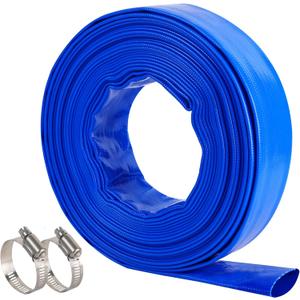 1" x 50 FT Pool Backwash Hose, Blue Heavy Duty Reinforced PVC Lay Flat Water Discharge Hose for Swimming Pool Filter Pump,with 2 Clamp