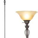 Torchiere Floor Lamps for Living Room, Standing Lamp with White Alabaster Glass Shade, Corner Floor Lamp Pole Lamp - Elegant Floor Lamp for Bedrooms with No Bulb (Brown)