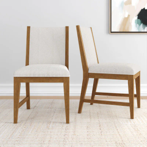 Plank+Beam Sereno Dining Chair, Set of 2, for Kitchen and Dining Table, Contemporary Upholstered Cushion Dining Chair, Pecan/ Ivory
