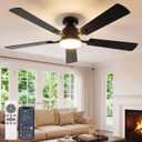 VOLISUN 52 Inch Ceiling Fan with Lights Flush Mount, Low Profile Ceiling Fans with Lights, Remote&APP Control,Dimmable 22W LED Light,Queit&Reversible Fan, Black Ceilings Fans for Bedroom, Living Room