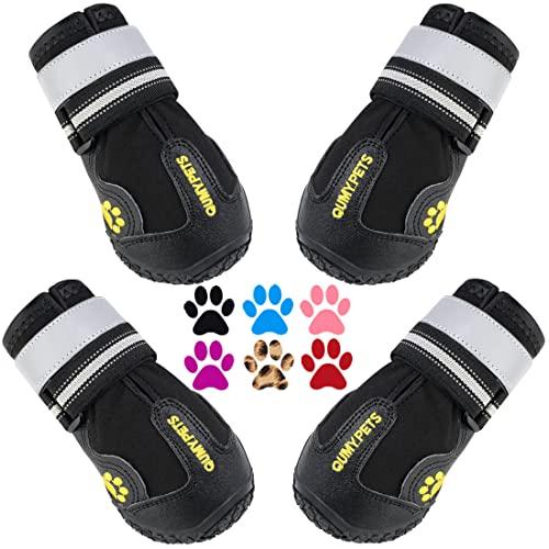 QUMY Dog Shoes for Large Dogs, Medium Dog Boots & Paw Protectors for Winter Snowy Day, Summer Hot Pavement, Water-Resistant in Rainy Weather, Outdoor Walking, Indoor Hardfloors Skid-Resistant Sole size 7