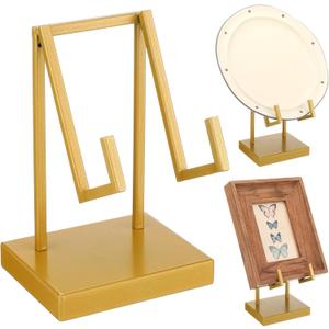 Shimeyao Metal Display Easel Stand Gold Tabletop Easel Stand Modern Abstract Tabletop Display Holder for Books Plate Photo Frame Artwork Record Albums(metal, 6 x 4 x 3 Inch)
