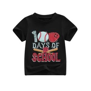 Douhoow Boys 100 Days of School Shirt Letter Print Short Sleeve Toddler Boy Tshirts 100th Day of School Shirt for Kids (Black E, 5-6 Years)