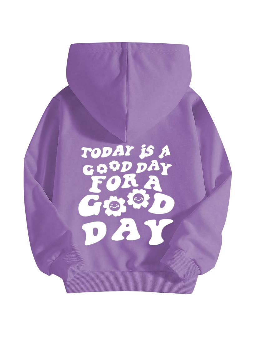 COZYEASE Girls' Letter Graphic Print Cute Hoodies Long Sleeve Pullover Hoodie Sweatshirt Purple 12Y