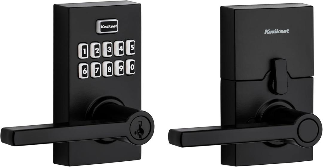 Kwikset SmartCode 917 Keypad Keyless Entry Residential Electronic Lever Lock Deadbolt Alternative with Halifax Door Handle, SmartKey Security, Matte Black Contemporary