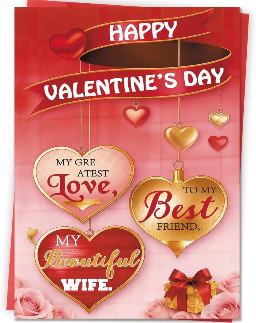 3 x Happy Valentine's Day to My Wife, Wife Valentines Day Cards Gifts for Her Women (LD319)