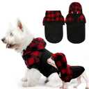 Dog Christmas Hoodie for Small Medium Large Dogs, Fleece Plaid Pet Hooded Clothes Sweater with Hat & Pocket for Cold Weather Winter,Warm Soft Pullover Sweatshirt Coat Outfit for Puppy Girls Boys Red S