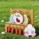 Yinkin 10 Piece Easter Table Signs Decor Wooden Rustic Easter Table Bench Centerpiece Farmhouse Bunny Eggs Carrots Chair DIY Decorations for Spring Holiday Home Decor