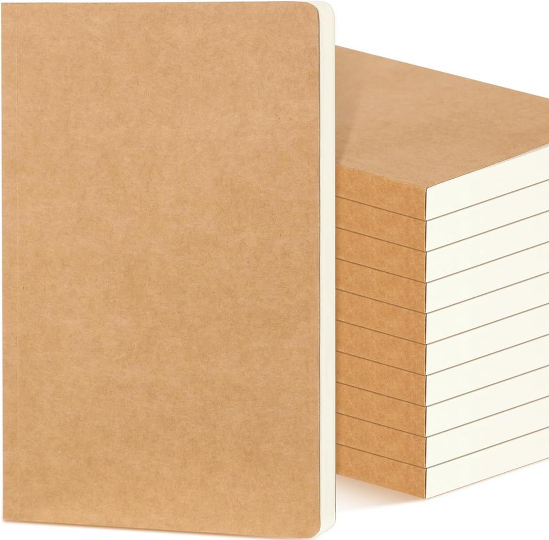 Zhanmai 10 Pack A5 Journal Refill 5.5 x 8.2'' Refillable Notebook Inserts A5 Paper Refill Kraft Travelers Journal Notebooks for Office School Writing Supplies, 100 Sheets/200 Pages(Ruled Lined)