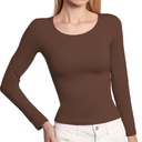 BRISIRA Women's Scoop Neck Double Lined Layering Long Sleeve Shirts Slim Fit Fall Fashion Y2K Going Out Basic Tops, M