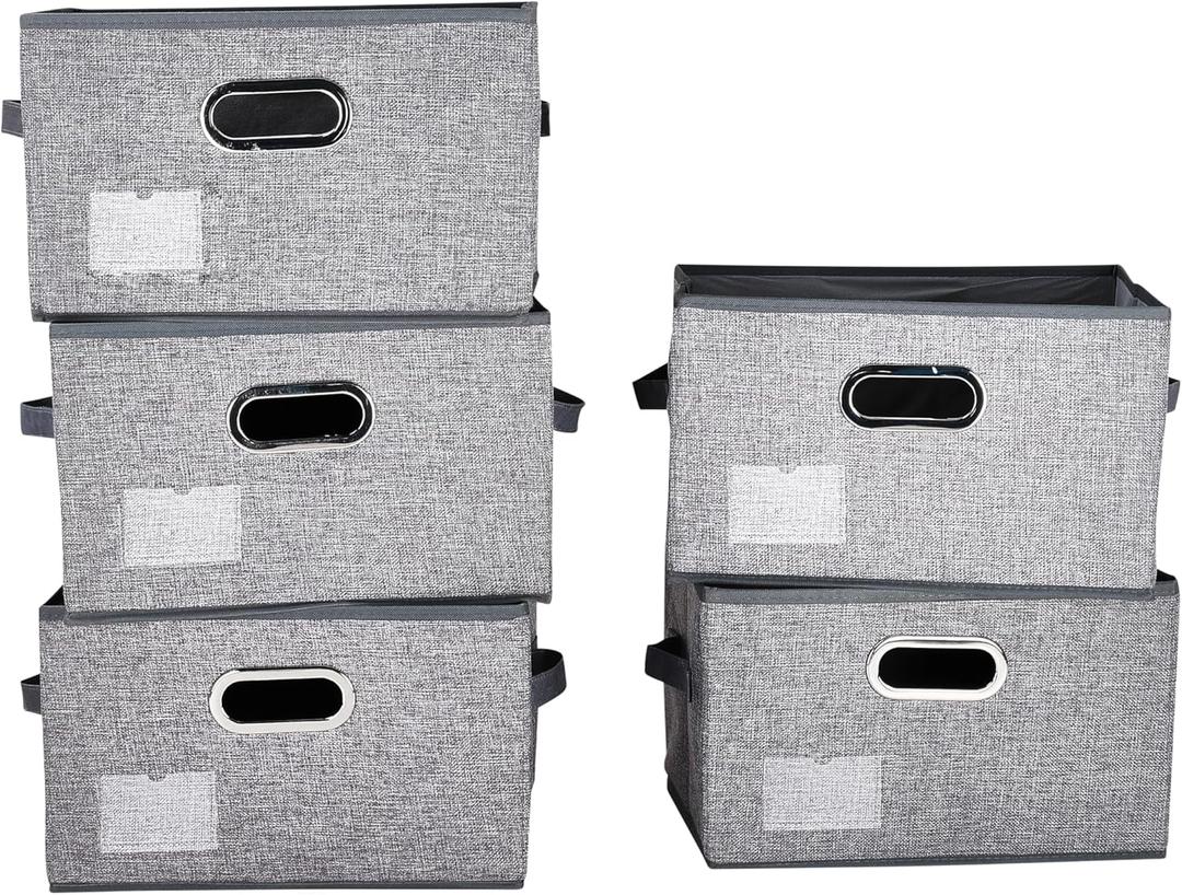 Bins & Things Fabric Storage Bins, Set of 5 - Storage Cubes Organizer for Closet - Foldable Shelf Organizer Boxes - Collapsible Cloth Baskets for Shelves Organization - 8.6"x13.7"x10.2", Grey
