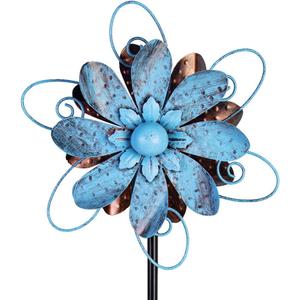 Wind Spinners Outdoor, Metal Flower Garden Pinwheels, Garden Wind Sculptures & Spinners for Yard Lawn Patio Decor - Blue