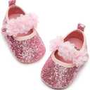 HONGTEYA Infant Baby Girls Mary Jane Flats Non Slip for Toddler First Walkers Soft Sole PU Leather Crib Shoes Sneaker Wedding Party Christmas Princess Dress Shoes Baby Moccasins Girls (Pink)