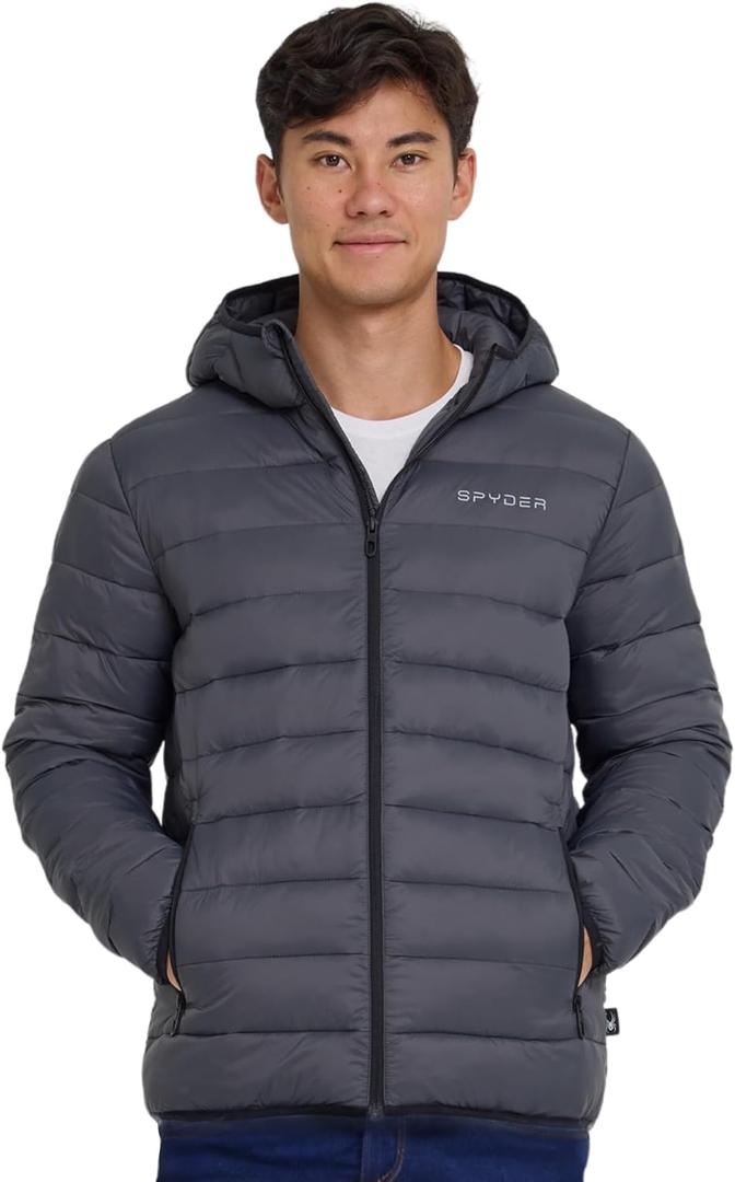 Spyder Packable Puffer Jacket Men with Hood, Lightweight Winter Jackets for Men (Large, Polar)