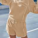 Fisoew Womens Sweatsuits 2 Piece Outfits V Neck Fleece Sweatshirts Contrast High Waisted Shorts Casual Tracksuits Lounge Sets (Brown)