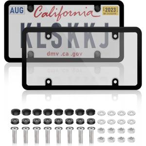 2 Pack Clear License Plate Cover and Frame Combo, License Plate Protector Unbreakable License Plate Shields Tag Holder Fits Standard US Plates with Screws Caps (Gray)