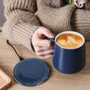 APEKX Warm Cup Coffee Mug Warmer Set - Smart Stable Constant Temperature 131F, 15W Wireless Charging, 12.8 oz Capacity - Supports USB-C Interface, Automatic Power On/Off Function (4 H). (Deep Navy)