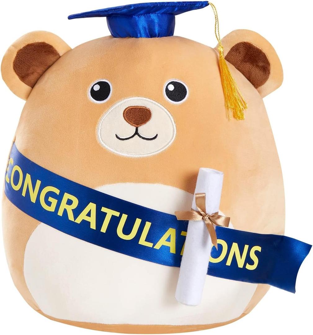 Graduation Bear Plush Pillow Stuffed Class of 2025 Gifts for Boys and Girls, Stuffed Animal Bear Pillow with Cap, Graduation Plush Animal Gift for Boys Girls for Preschool and College High School 13inch