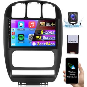 8-Core Android Car Stereo for Chrysler Town and Country 2001-2007, 2+64G 10.1 Inch IPS Touchscreen Radio - Wireless Carplay/Android Auto/WiFi/DSP 32EQ/GPS + AHD Backup Camera + Mic
