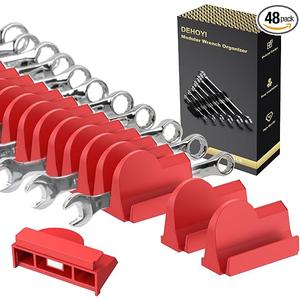 48 pcs Magnetic Modular Wrench Organizers for Tool Drawers - Wrench Rack with Metric&SAE Labels, Perfect Tool Storage Holder with Magnet. Gift for father, brother and boyfriend (Red with magnets)