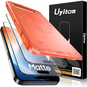 Uyiton for iPhone 15 Pro Max Matte Screen Protector, Anti-Fingerprint [Easy to Install] Anti-Reflection Shatterproof Full Coverage [Case Friendly] Anti-Glare 9H Tempered Glass Screen Cover, 2 Packs