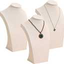 Necklace Bust Jewelry Display Stands - Beige Velvet Mannequin Holders for Necklaces and Chains, Elegant Jewelry Display for Selling, Showcases, and Organizing, Set of 3