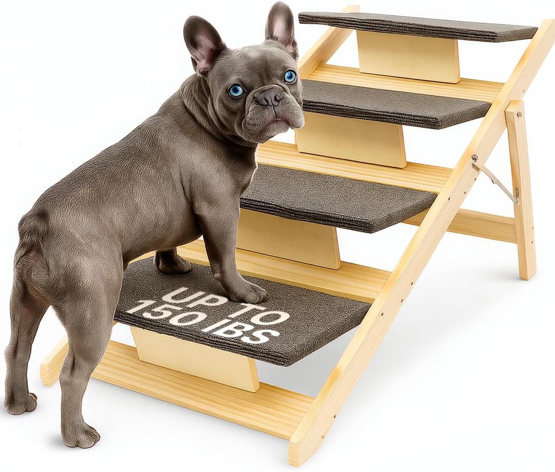 4-Step Wooden Dog Stairs for High Bed  Sturdy Pet Ladder for Small, Medium & Large Dogs  Safe Indoor Steps for Pets  Great Alternative to Dog Ramp  Ideal for Furniture, Sofa & Tall Beds