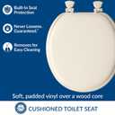 Mayfair Padded Toilet Seat, Cushioned Soft Vinyl over Wood Core Seat, Secure Hinges, Easy Clean, Made in USA, Round, Biscuit