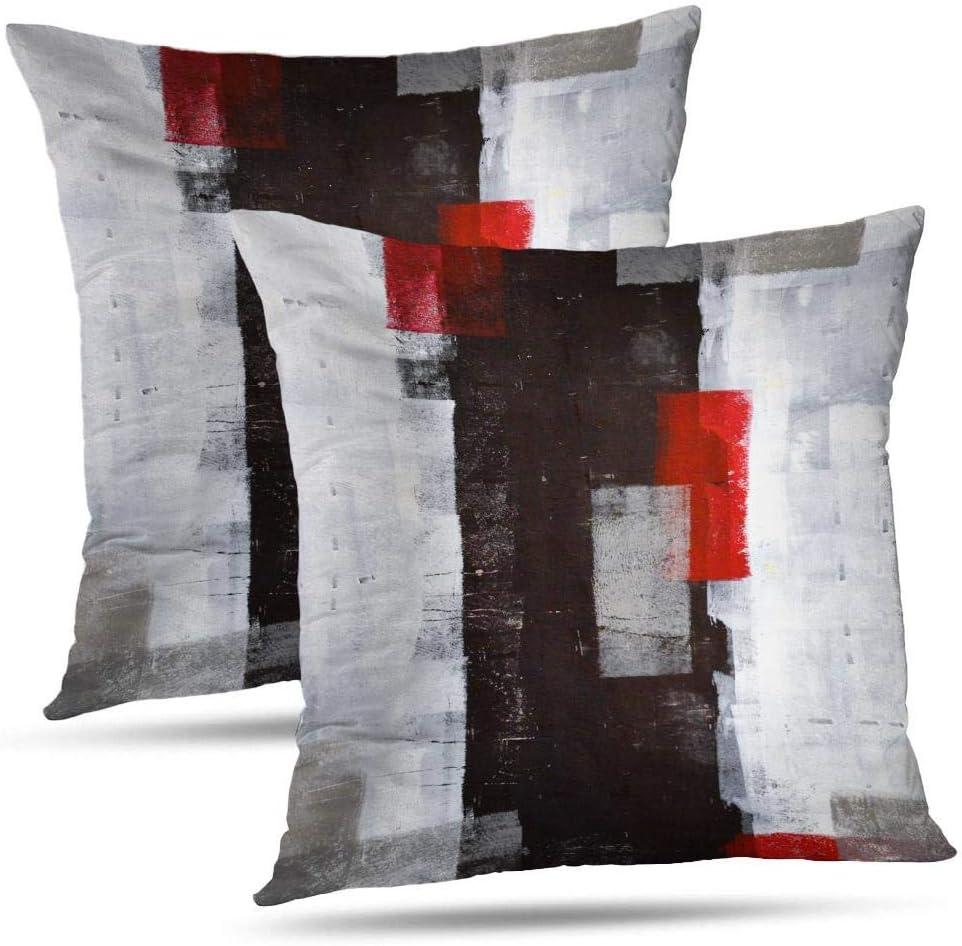 Red and Grey Pillow Cover, Modern Black White Decorative Throw Pillow Cushion Cover for Bedroom Sofa Living Room 16 x 16 Inch Set of 2