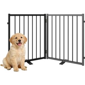 SNUOWU Full Metal Freestanding Dog Gate with Door, 24'' Height Foldable Pet Dog Fence for Indoor & Outdoor, 2 Panels Extra Wide Free Standing SmallDog Gates for Doorways,House,Stairs,Porch,Deck,Yard
