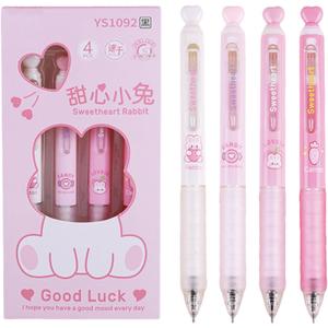 MOZXIRZ 4 Pcs Cute Retractable Pens Pink Heart Soft Grip Gel Pens Black Ink Pens 0.5mm Fine Point Smooth Writing Pens Office School Supplies Women Men (Pink)
