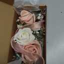 Fnize Pink Corsage and Boutonniere Set for Bride Groom Bridesmaids Groomsmen Wedding Homecoming Flowers Prom Suit Accessories, Rose Boutonniere and Wrist Corsage Flower