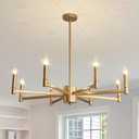 ASGYISA 8-Light Gold Candle Chandeliers Modern Farmhouse Ceiling Light Fixture Industrial Lighting for Dining Room Living Room Bedroom Kitchen Island Foyer, 35.4inch
