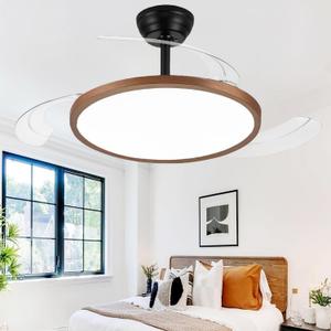 48 Inch Retractable Ceiling Fan with Lights, Fandelier Ceiling Fan for Bedroom Living Room Dinning Room, Chandelier with Fan 6 Speed, 3 Color Temperature, Reversible DC Motor-Black