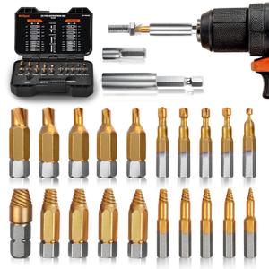 AV Steel 22 Pieces Damaged Screw Extractor Set, Easy Out Screw Extractor Kit with Magnetic Extension Bit Holder & Socket Adapter, Screw Remover and Extractor Set for Removing Stripped Broken Bolt