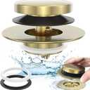 Brushed Gold Upgraded Tip Toe Tub Stopper, Universal Pop Up Bathtub Drains Plug, Bathroom Bath Tub Drain Stoppers, Replaces Lift and Turn, Tip-Toe and Trip Lever drains for Tub, Easy Install
