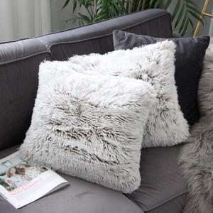 Uhomy 2 Packs Fluffy Accent Pillows Cover 18"x18", Soft Brown Ombre Artificial Fur Throw Pillow Case, Modern Luxury Decorative Square Cushion Cover for farmhouse home decor for Sofa/Bed/Chair, 45x45cm (18" x 18" (Pack of 2))