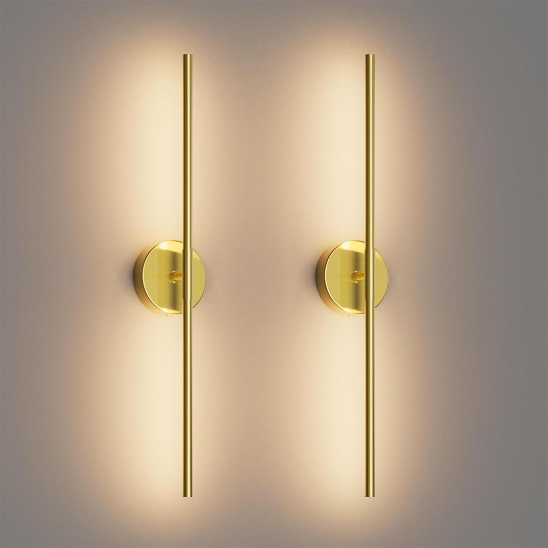 28In Gold Wall Sconce Set of Two,Modern Hardwired Bathroom Wall Sconces Vantiy Light 3000K LED 360 Rotatable for Bedroom Bathroom Living Room (2 Pack)