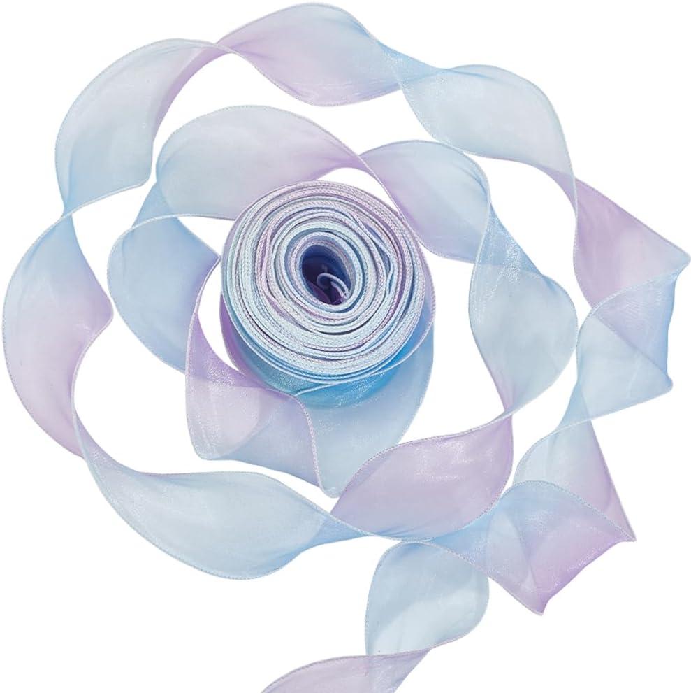 38.28 Yards 2 3/8 Inch Gradient Organza Lace Ribbon Pleated Ruffled Sheer Trim Fabric Blue Iridescent Tulle Border Trimming Ribbons for Sewing Making Home Decor Applique Costume DIY Crafts