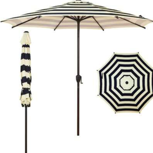 Blissun 9' Outdoor Patio Umbrella, Outdoor Table Umbrella, Yard Umbrella, Market Umbrella with 8 Sturdy Ribs, Push Button Tilt and Crank, Black&Ivory