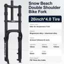 BOLANY Bike Suspension Fork 20inch 4.0 Tire Double Shoulder Snow Beach MTB Fat Fork | 110mm Travel | Straight Tube QR 9mm | 1-1/8inch Steerer - Black