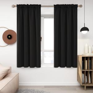 Deconovo Blackout Curtains Panels for Bedroom - Thermal Insulated Rod Pocket Room Darkening Drapes, Noise-Reducing Curtains, 42W x 63L Inch, Black, 2 Panels