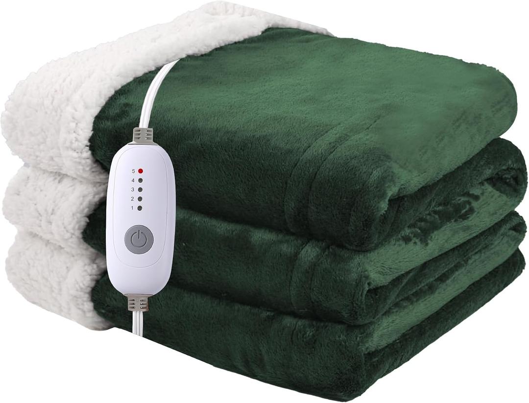 Heated Blanket Electric Blanket Full Size 72''x84'', Soft Flannel Heating Blanket with 10 Hour Auto Off - 5 Heat Settings - Machine Washable - Grass Green