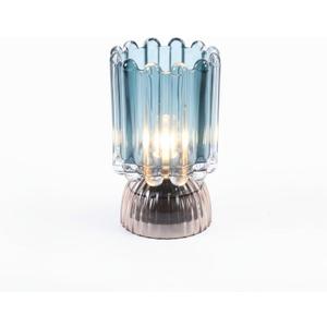 Battery Operated Lamp with Auto-Off Timer, Cordless Table Night Light for Bedroom & Entryway, Portable LED Lamp for Home, Outdoor, Camping No Battery Included (Wine Glass Design-Smoke Blue)