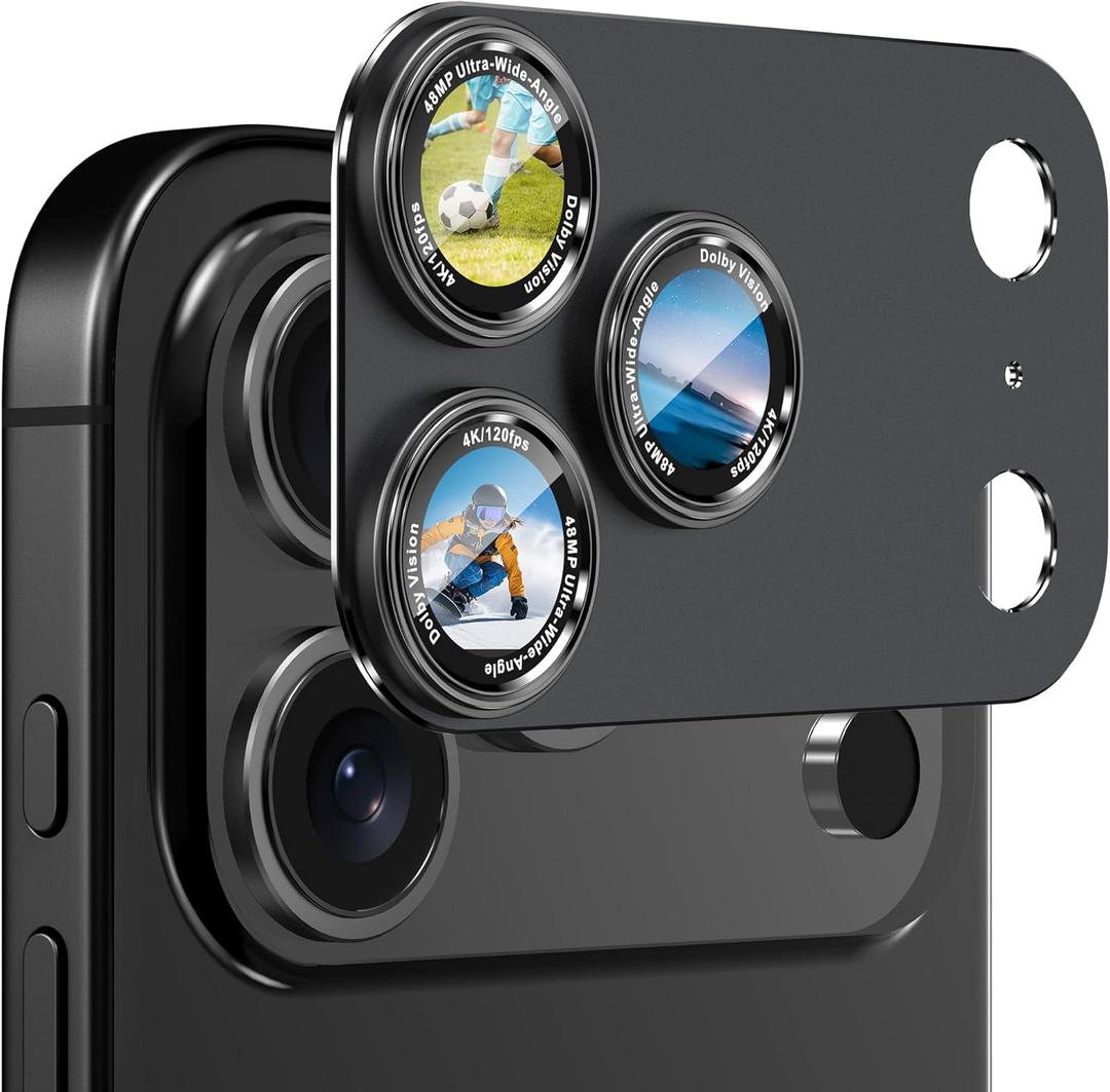 CACOE Camera Lens Protector for iPhone 17 Pro - Metal Frame Tempered Glass Cover, [Anti-Scratch] [Drop-Proof][Strong-Adhesion] Camera Screen Cover(Carbon Black)
