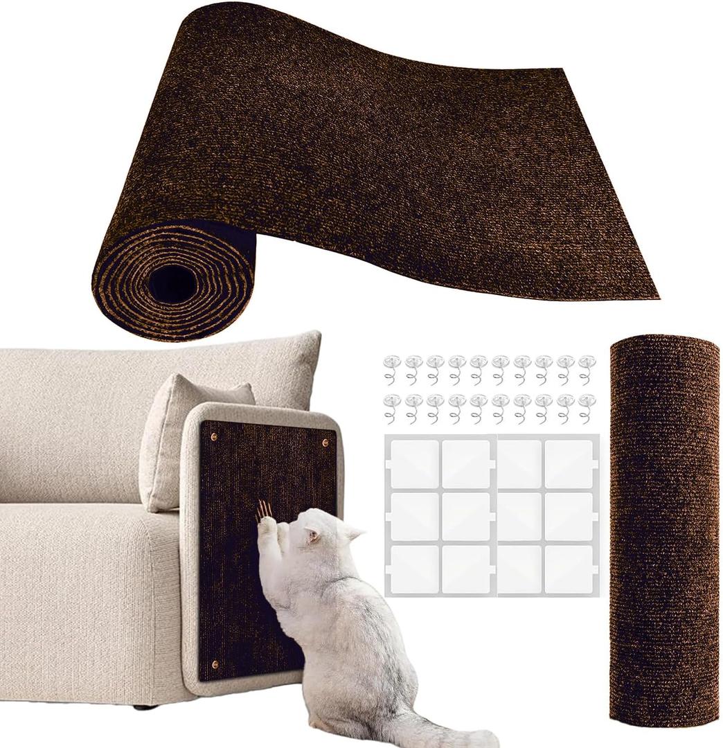 Cat Scratch Couch Furniture Protector, Adhesive Cat Scratch Pad Deterrent for Furniture, DIY Climbing Scratcher for Indoor Cats (Brown, 78.7x15.8 in)