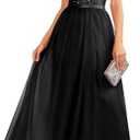 BeryLove Sequin Dress for Woman Vintage A Line Wedding Formal Swing Mesh Dress Sleeveless Cocktail Maxi Gowns XXL