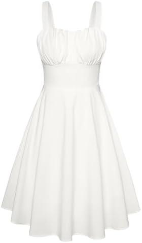 Belle Poque Women's Vintage Sleeveless Solid Floral Ruched Summer Cute A-Line Flowy Swing Midi Dress. XL