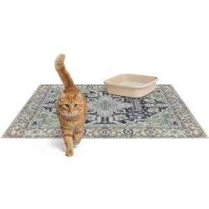 Lovewag Pets Cat Litter Mat 2 Pack - Large 36x48 Machine Washable Easy Clean Non-Slip Waterproof Mats for Cats - (Sage Forest)